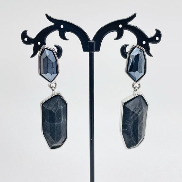 Simply Vera Black Dangle Earrings Silver Tone Faux Stones Glam Bling Sparkle - Picture 4 of 10